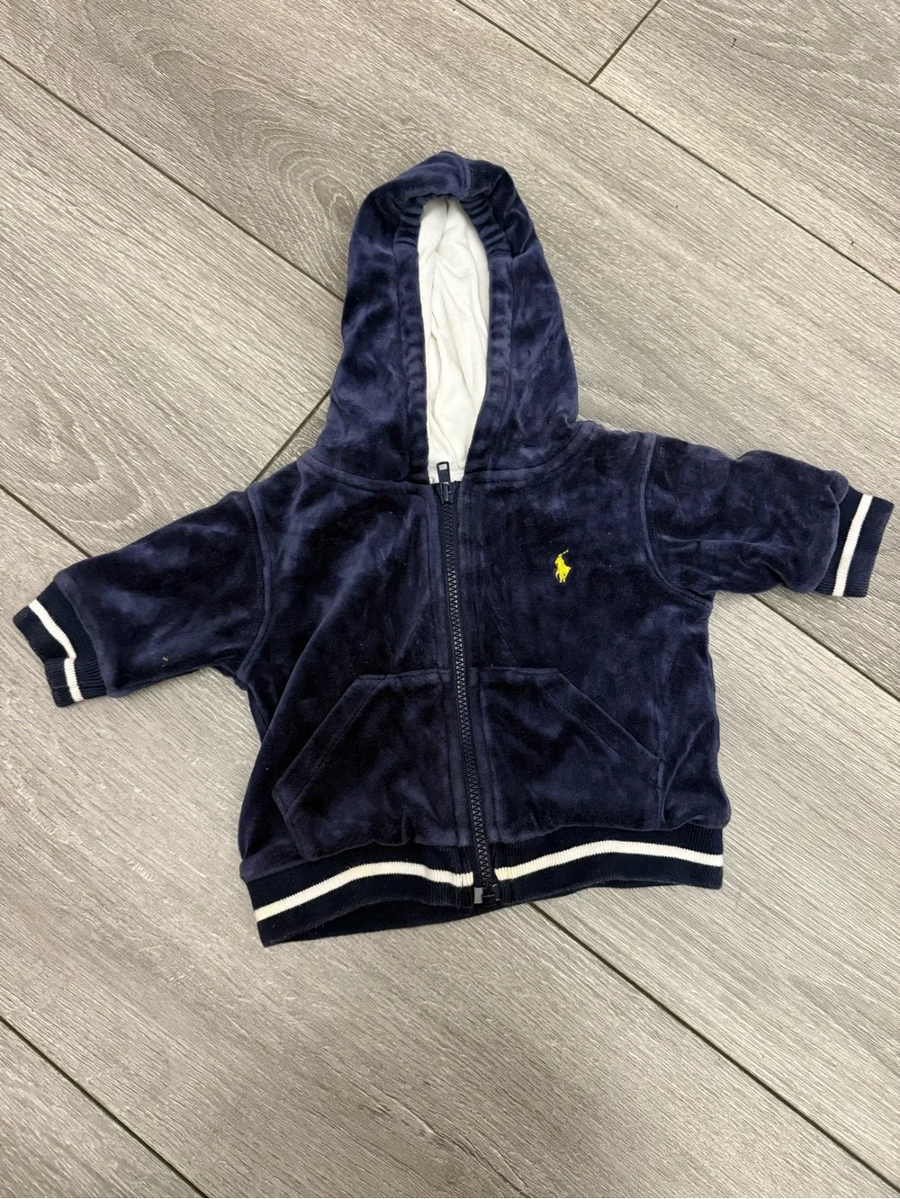 Ralph Lauren Navy Hooded Zip-Up Sweatshirt with Yellow Pony